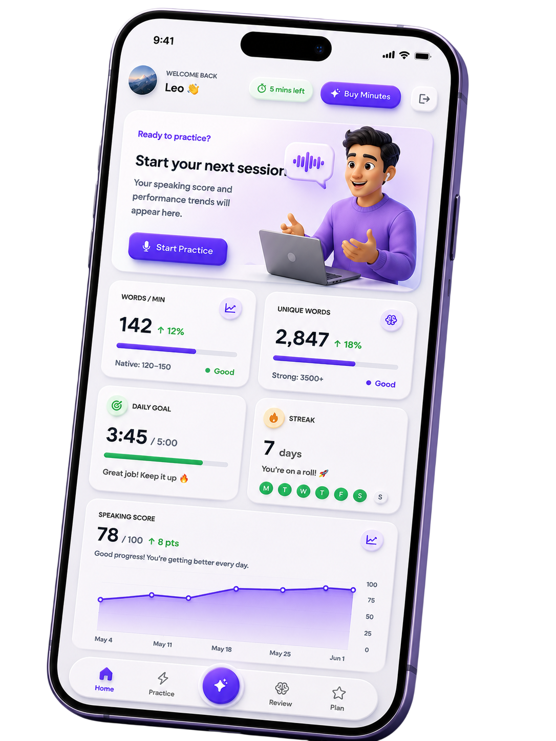 Whisperly speaking coach dashboard